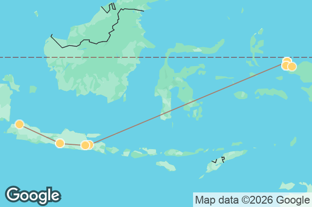 Carte circuit De Java à Raja Ampat entre volcans, temples et lagons turquoise