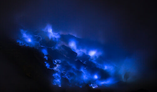 Blue sulfur flames, Kawah Ijen volcano, East Java