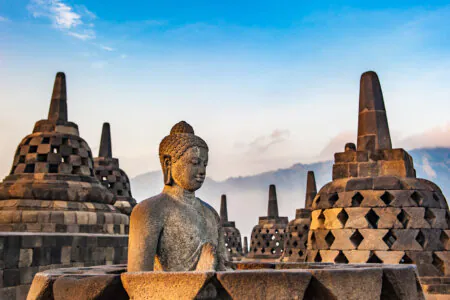 Borobudur temple at sunrise, Java, Indonesia